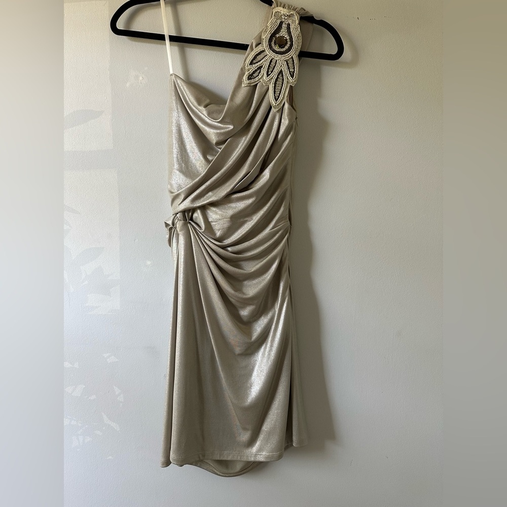 Silver one shoulder cocktail dress